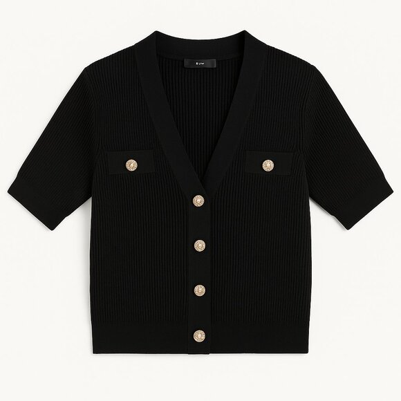 Mango Sweaters - Mango Ribbed Short Sleeve Cardigan - Black, XS, NWT